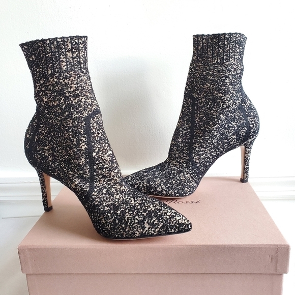 New Gianvito Rossi Fiona Glitter Leather Bouclé-Knit Sock Booties 6 US/36 IT NIB - Picture 15 of 16